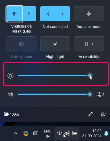 Using Action Center to change system brightness Using Action Center to change system brightness