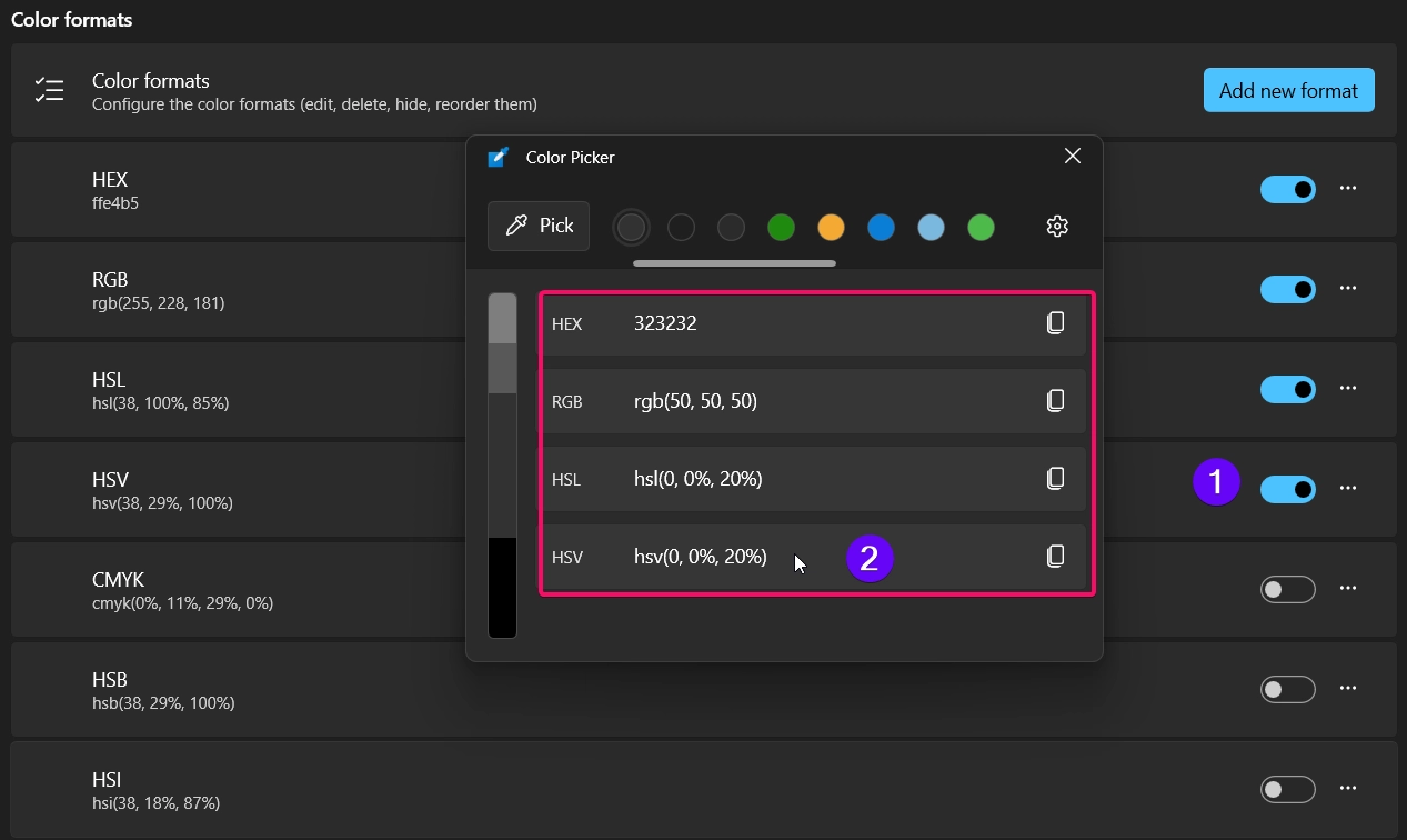 Adding Color Formats in Color Picker Settings Adding Color Formats in Color Picker Settings