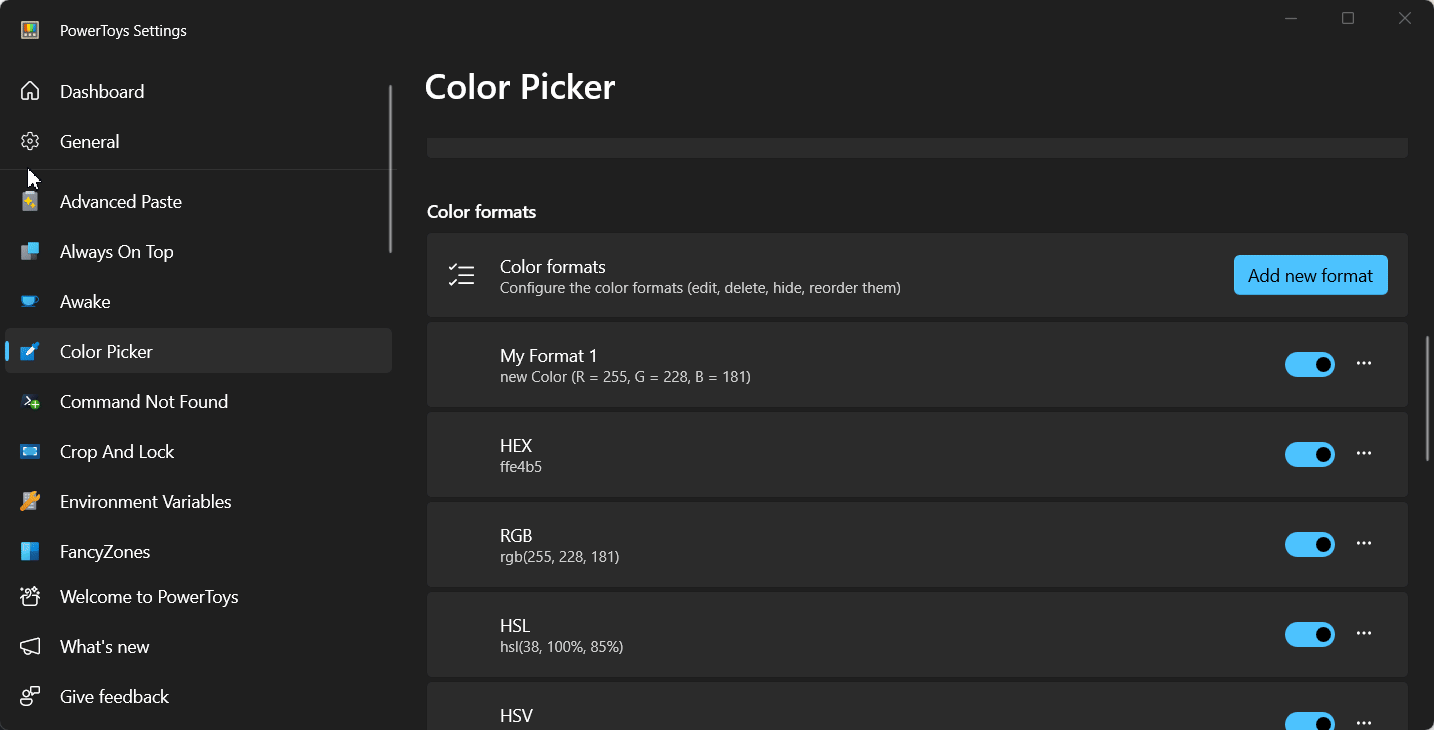 Deleting Custom Color Code Format from Color Picker Editor Deleting Custom Color Code Format from Color Picker Editor