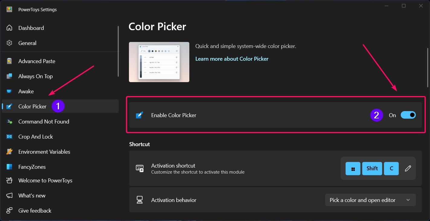 Enable Color Picker Utility using PowerToys Enable Color Picker Utility using PowerToys