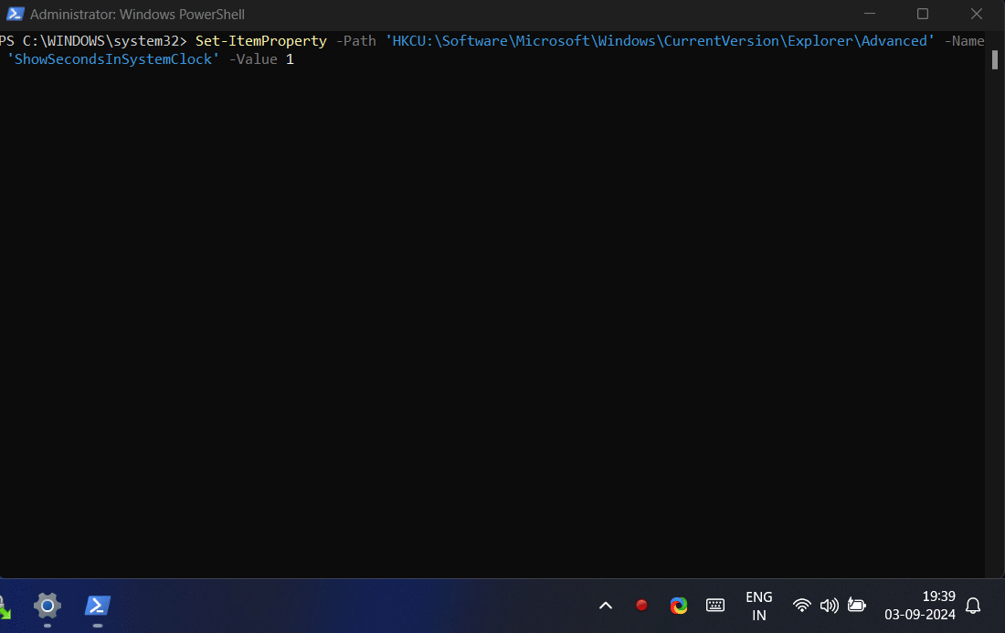 PowerShell script to display seconds in system tray clock PowerShell script to display seconds in system tray clock