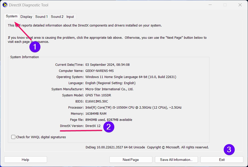 DirectX Diagnostic Tool Window DirectX Diagnostic Tool Window
