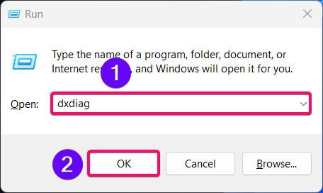 Opening DirectX diagnostic tool using Run Window Opening DirectX diagnostic tool using Run Window