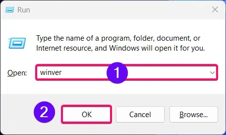 Using Winver command on Run Window Using Winver command on Run Window