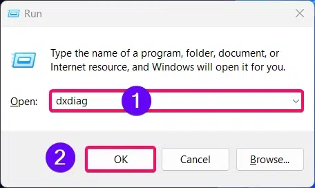 Using dxdiag command on Run Window Using dxdiag command on Run Window