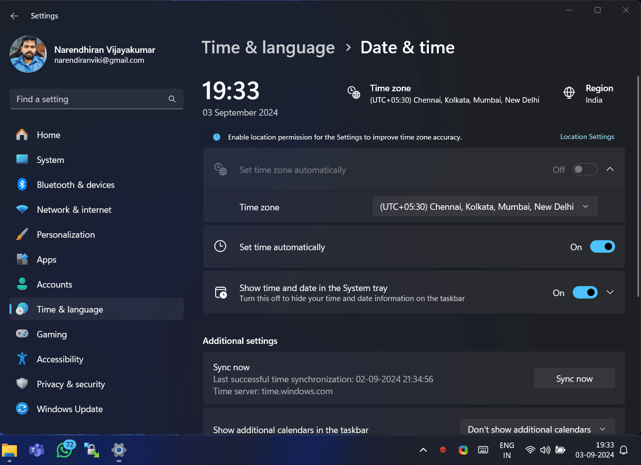 Seconds enabled in the system tray clock using Windows Settings Seconds enabled in the system tray clock using Windows Settings