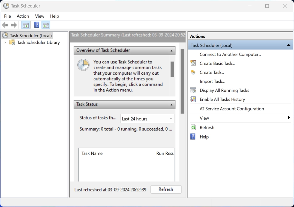 Task Scheduler Window Task Scheduler Window