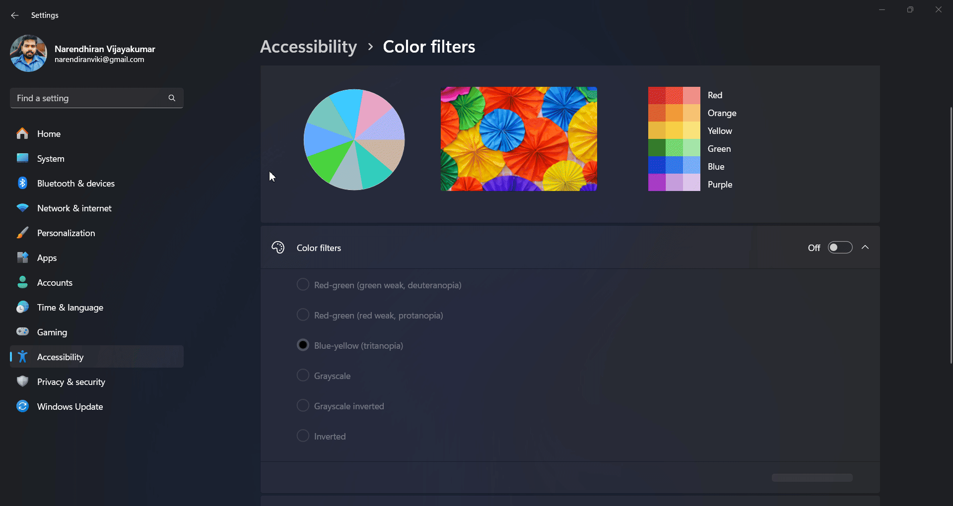 Tritanopia color effect preview