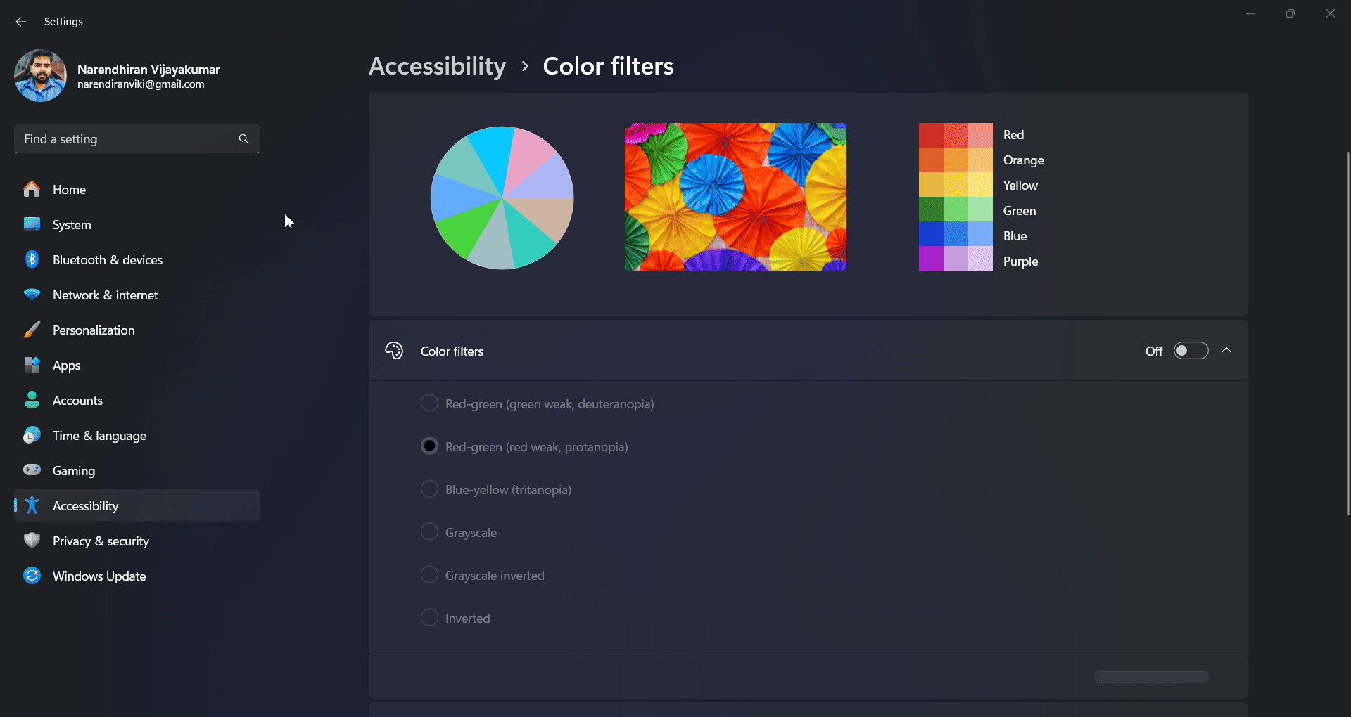 Protanopia color effect preview