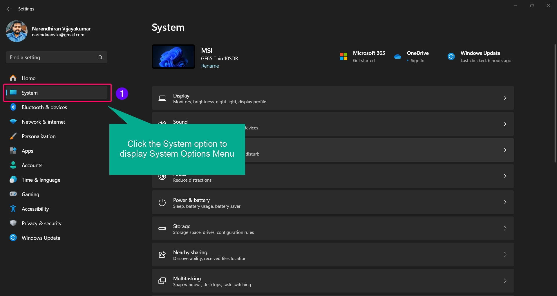 Open System options on Settings Menu Open System options on Settings Menu
