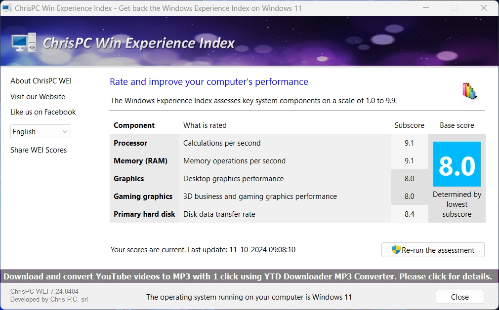 The Default Windows Experience Index Score will be displayed by this app The Default Windows Experience Index Score will be displayed by this app