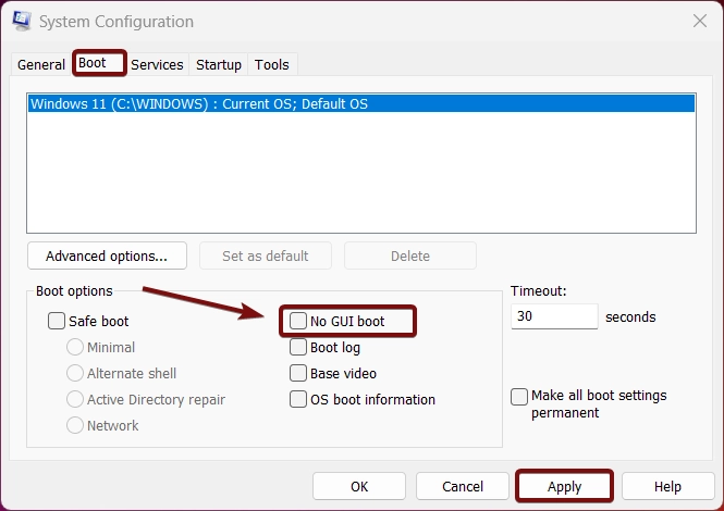 Disable No GUI Boot in Windows 11 Disable No GUI Boot option in Windows 11
