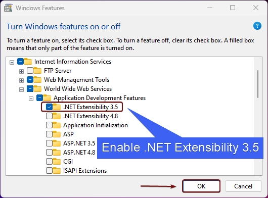 Enable .NET Extensibility 3.5 Enable .NET Extensibility 3.5
