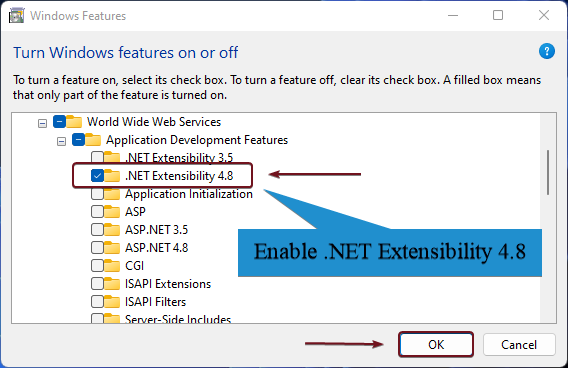 Enable .NET Extensibility 4.8 Enable .NET Extensibility 4.8