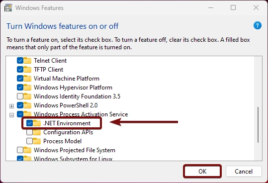 Enable dot net environment for WAS in Windows 11 Enable dot net environment for WAS in Windows 11