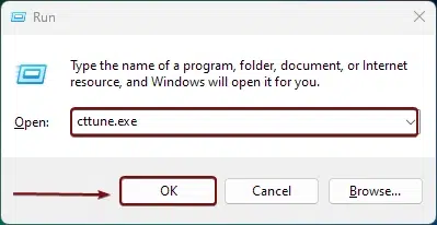 Execute the cttune.exe command in the Run Execute the cttune.exe command in the Run