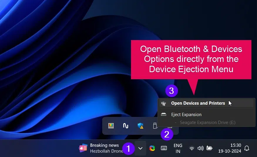 Open Bluetooth & Devices Settings from External Device Ejection Menu Open Bluetooth & Devices Settings from External Device Ejection Menu