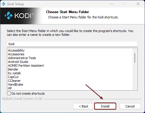 Select the start menu folder Select the start menu folder
