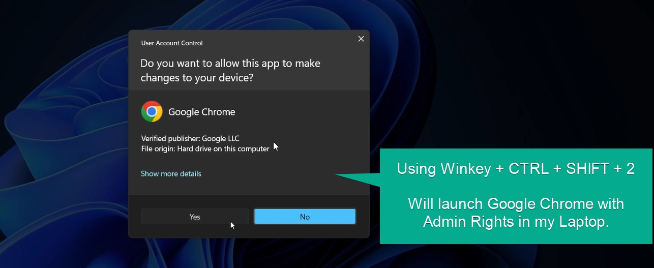 Using this shortcut will launch apps from taskbar with Admin rights Using this shortcut will launch apps from taskbar with Admin rights