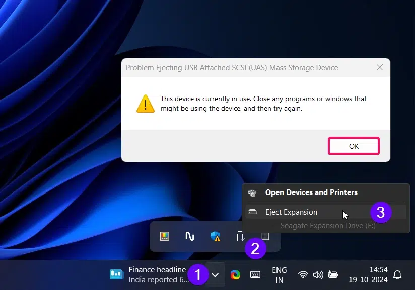 Properly Eject USB or External SSD/HDD in Windows 11! 1 Problem Ejecting USB Attached SCSI (UAS) Mass Storage Device