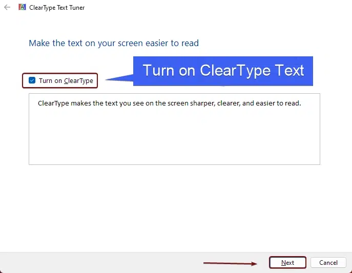 Turn on clearType Text Turn on clearType Text
