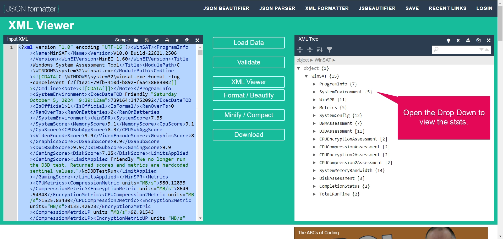 Viewing XML file using online website to view the score of your pc. Viewing XML file using online website to view the score of your pc.