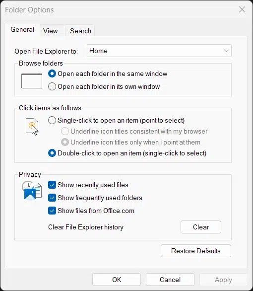 5 Ways: Show Hidden or Unhide Files & Folders in Windows 11 PC! 1 Folder Options Window