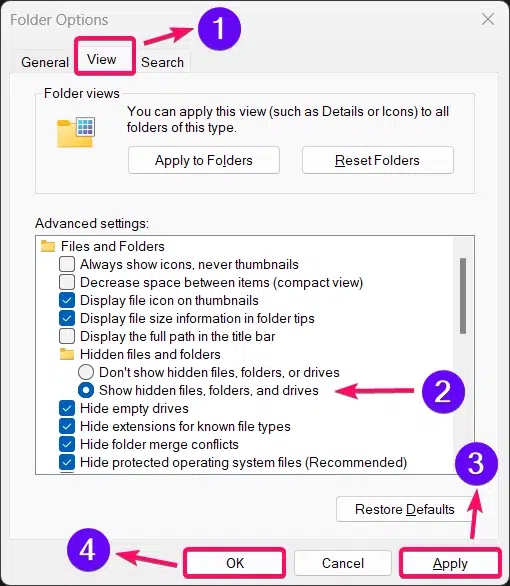 5 Ways: Show Hidden or Unhide Files & Folders in Windows 11 PC! 2 Enable Show Hidden Files Folders & Drives option