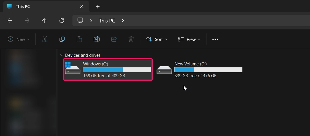 Choose the OS installation drive from the File Explorer Choose the OS installation drive from the File Explorer
