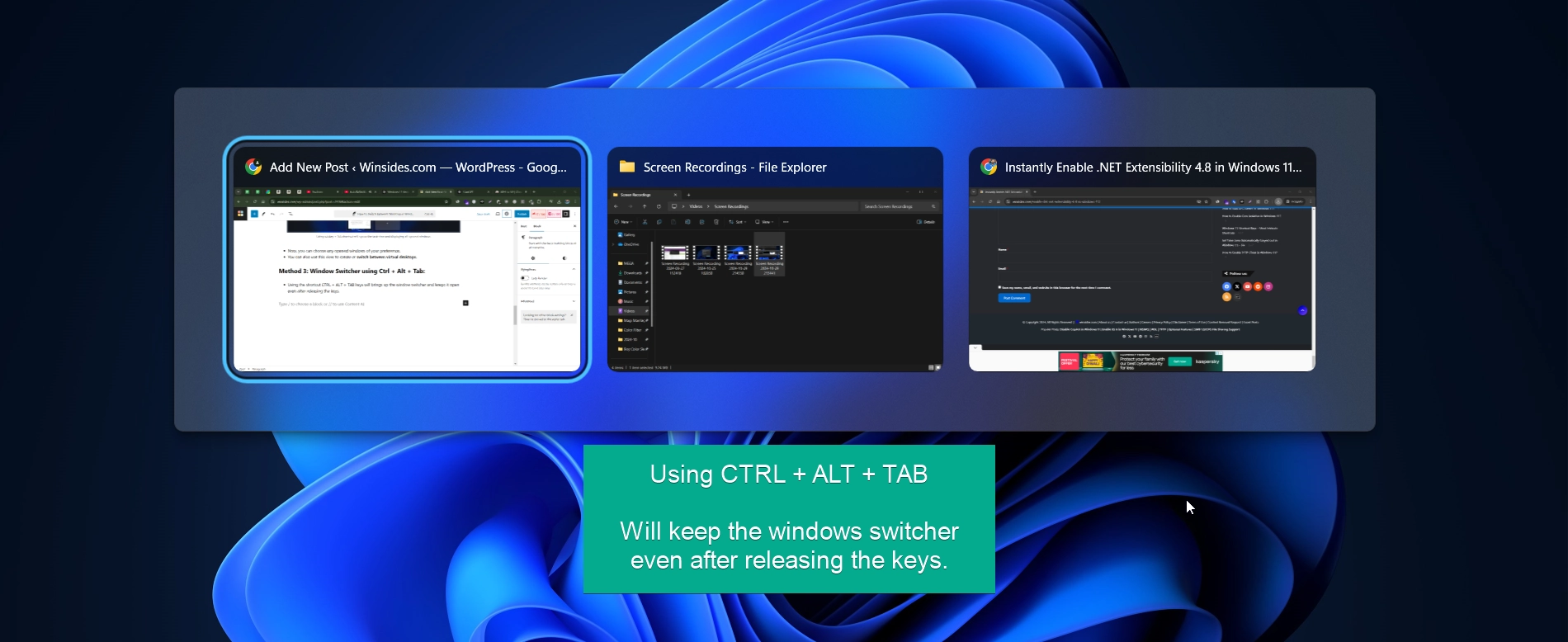 Using CTRL + ALT + TAB will holds the window switcher even after releasing the keys Using CTRL + ALT + TAB will holds the window switcher even after releasing the keys