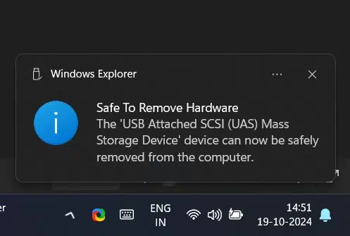 Safe to Remove Hardware Message Safe to Remove Hardware Message