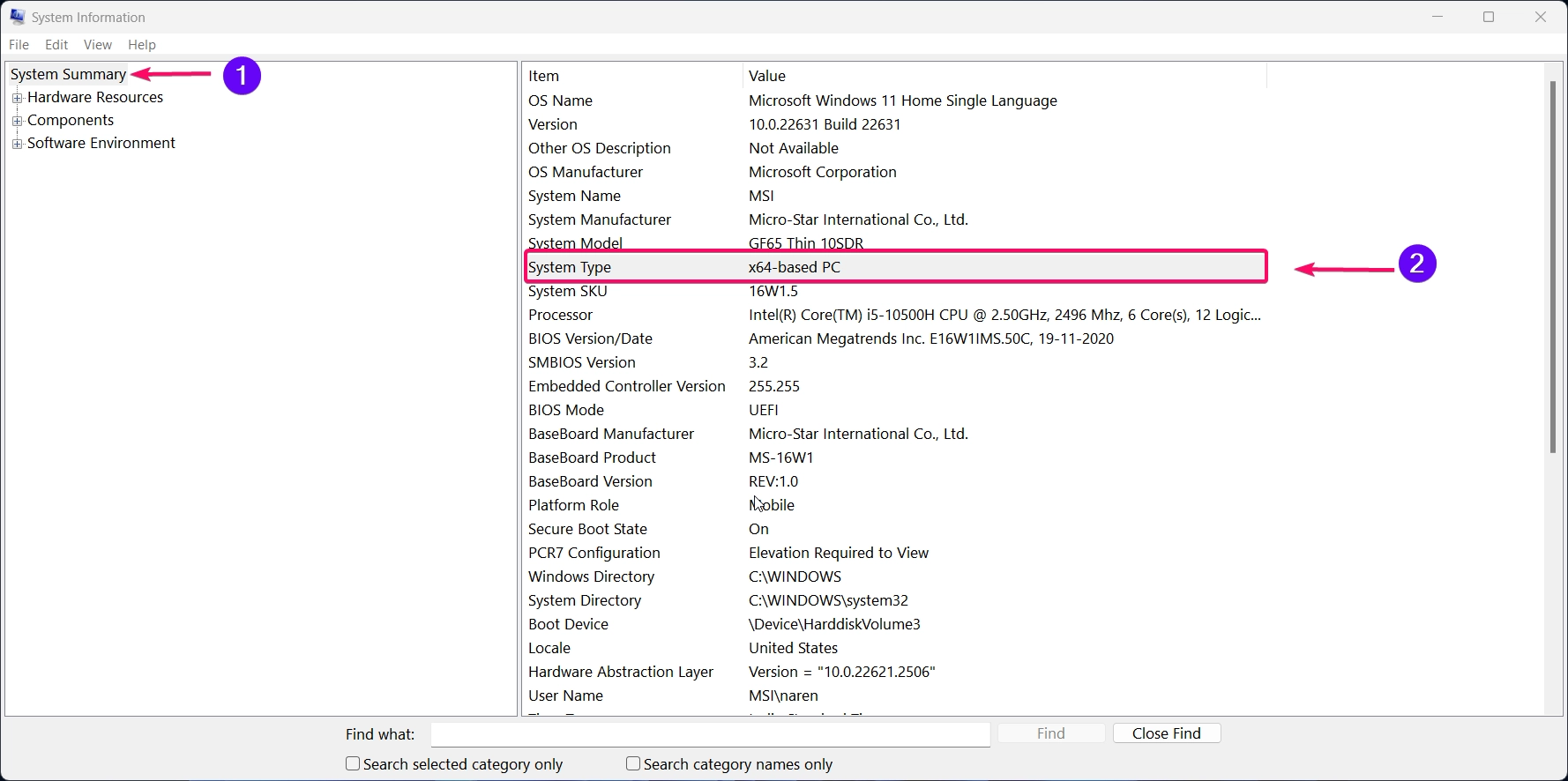 Chip type using system information tool Chip type using system information tool