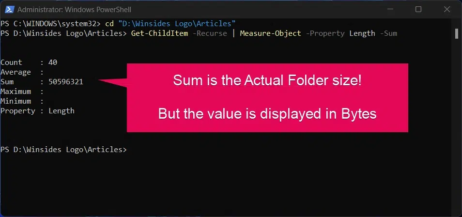 6 Best Ways: Show Folder Size in Windows 11 File Explorer! 5 Viewing Folder size using PowerShell Command