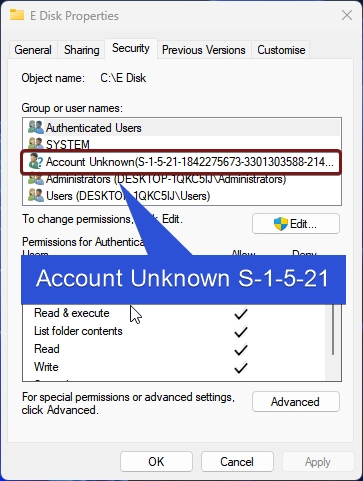 Account Unknown S-1-5-21 Account Unknown S-1-5-21