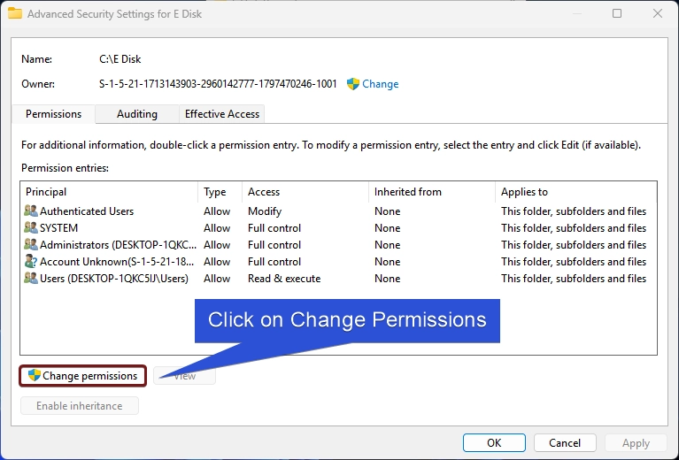 Click on Change Permissions Click on Change Permissions