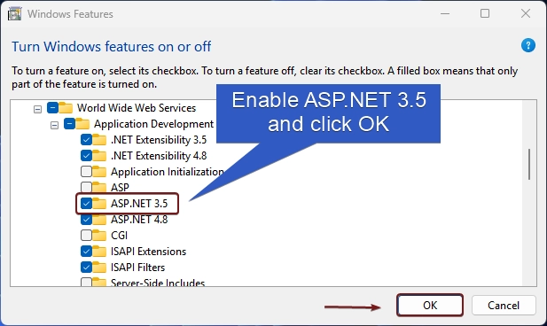 Enable ASP.NET 3.5 in Windows 11 Enable ASP.NET 3.5 in Windows 11