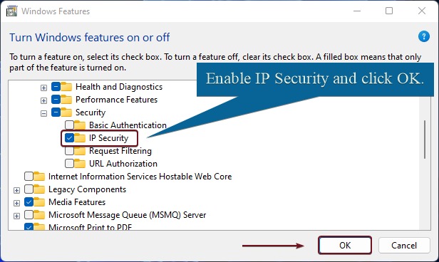 How to Enable IP Security in IIS on Windows 11? 2 Enable IP Security for IIS on Windows 11