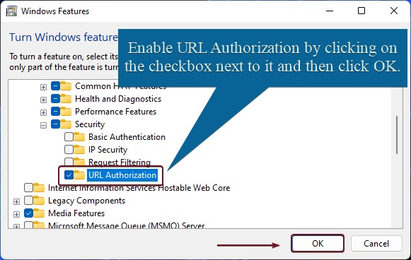 Quick way to enable URL Authorization of IIS on Windows 11 1 Enable URL Authorization for IIS on Windows 11