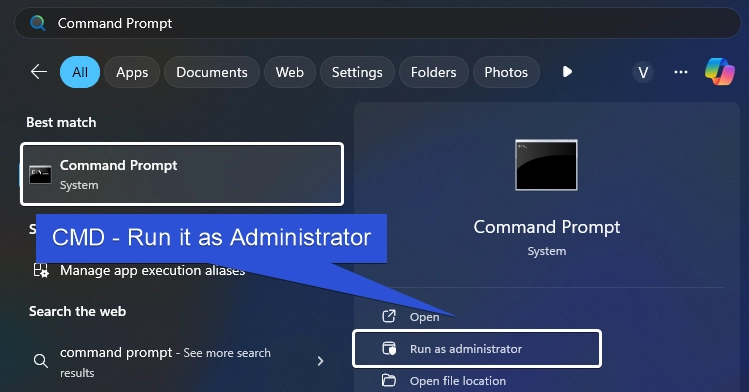 Open Command Prompt as Administrator