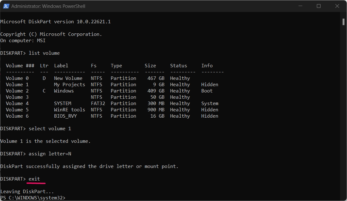Exiting the Diskpart.exe application Exiting the Diskpart.exe application