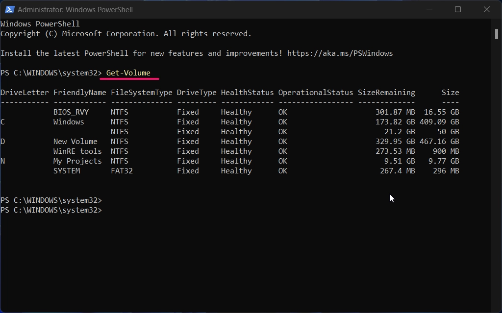 List of volumes available in your device using PowerShell List of volumes available in your device using PowerShell