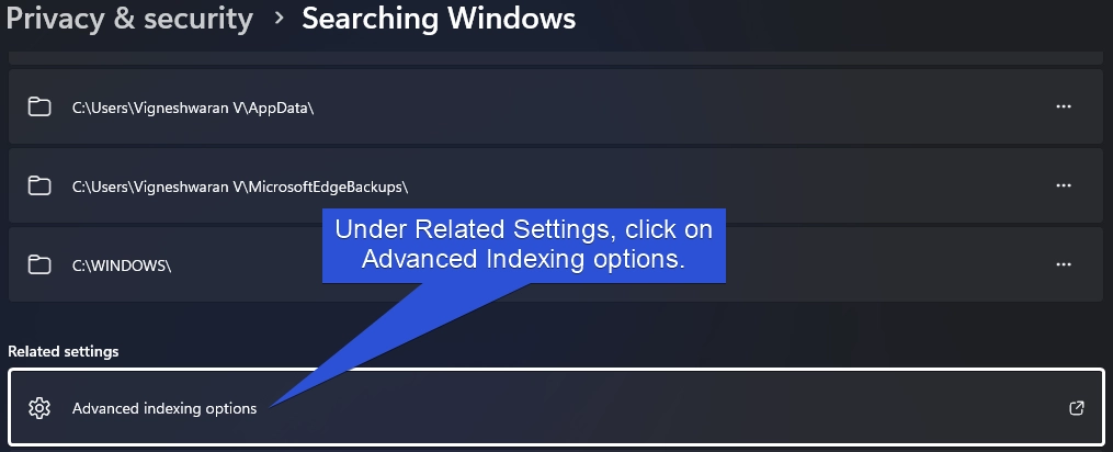 Access Advanced Indexing Options Access Advanced Indexing Options