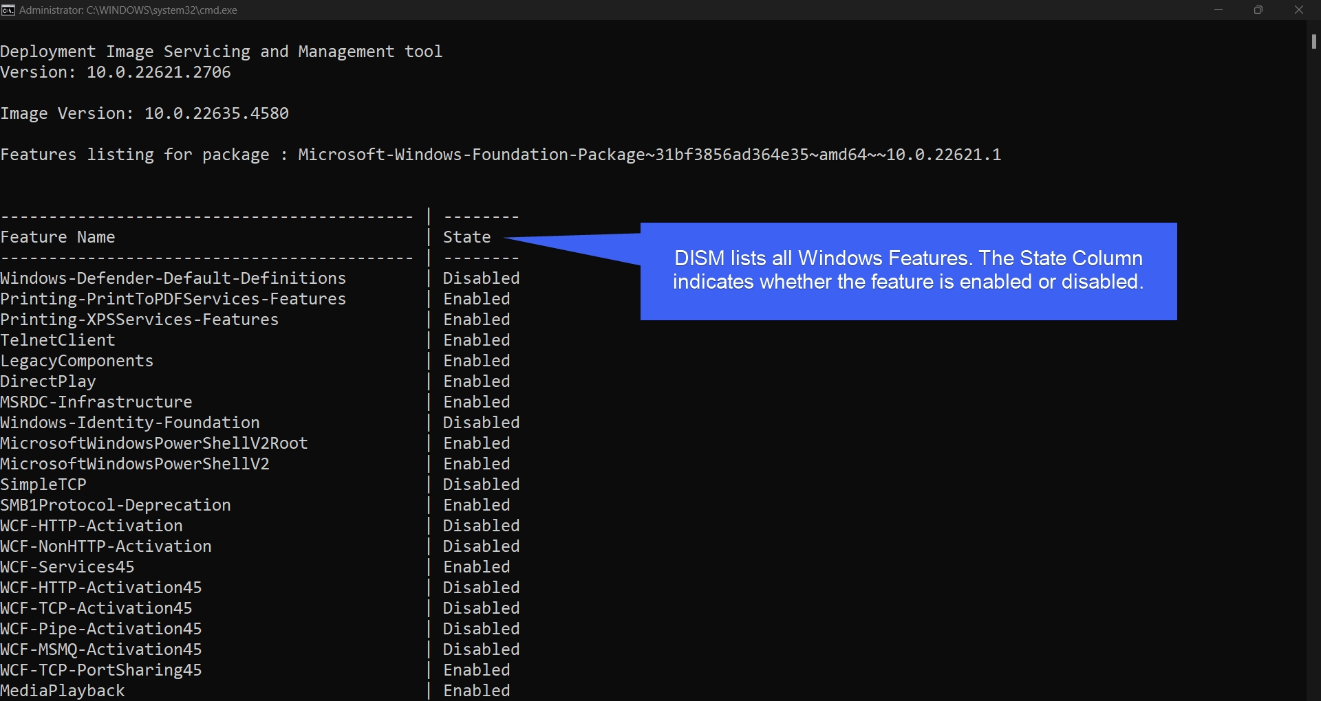 All Windows Features using the CMD All Windows Features using the CMD