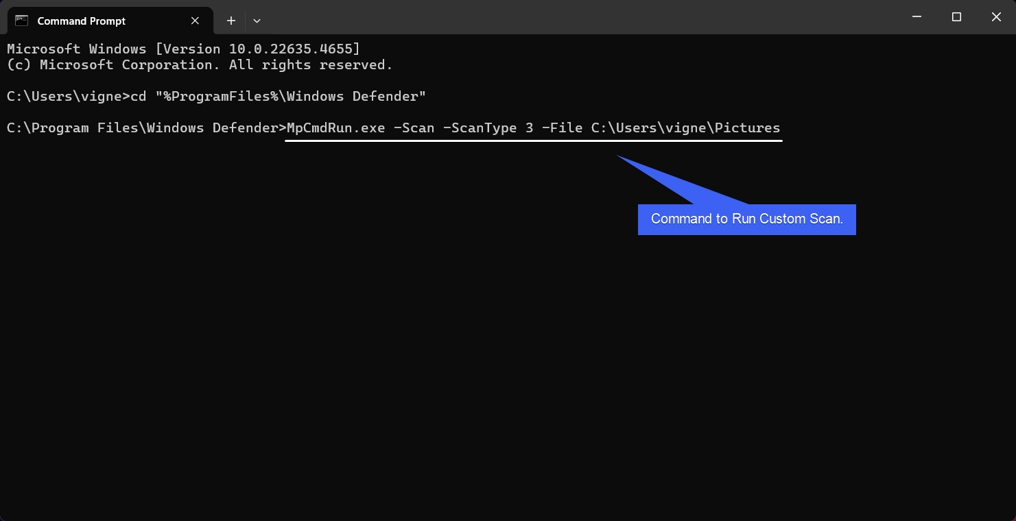 CMD Command to run Custom Scan CMD Command to run Custom Scan