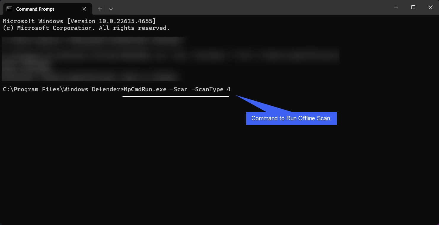CMD Command to run Windows Defender Offline Scan CMD Command to run Windows Defender Offline Scan