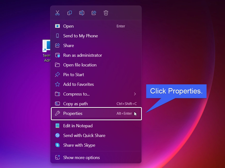 Click Properties Click Properties