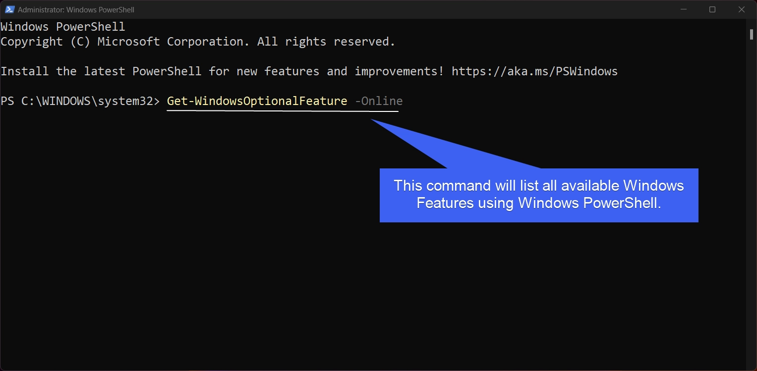 Command to list Windows Features using PowerShell Command to list Windows Features using PowerShell