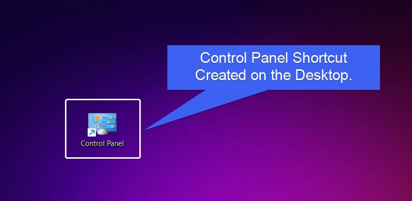 Control Panel Shortcut Created Control Panel Shortcut Created
