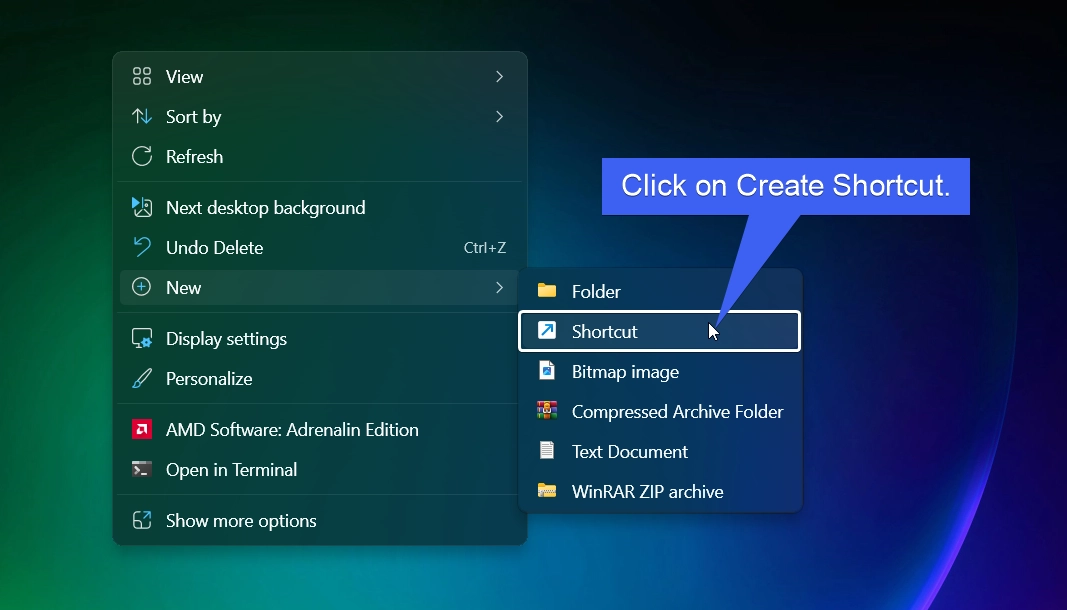 Create New Shortcut Create New Shortcut