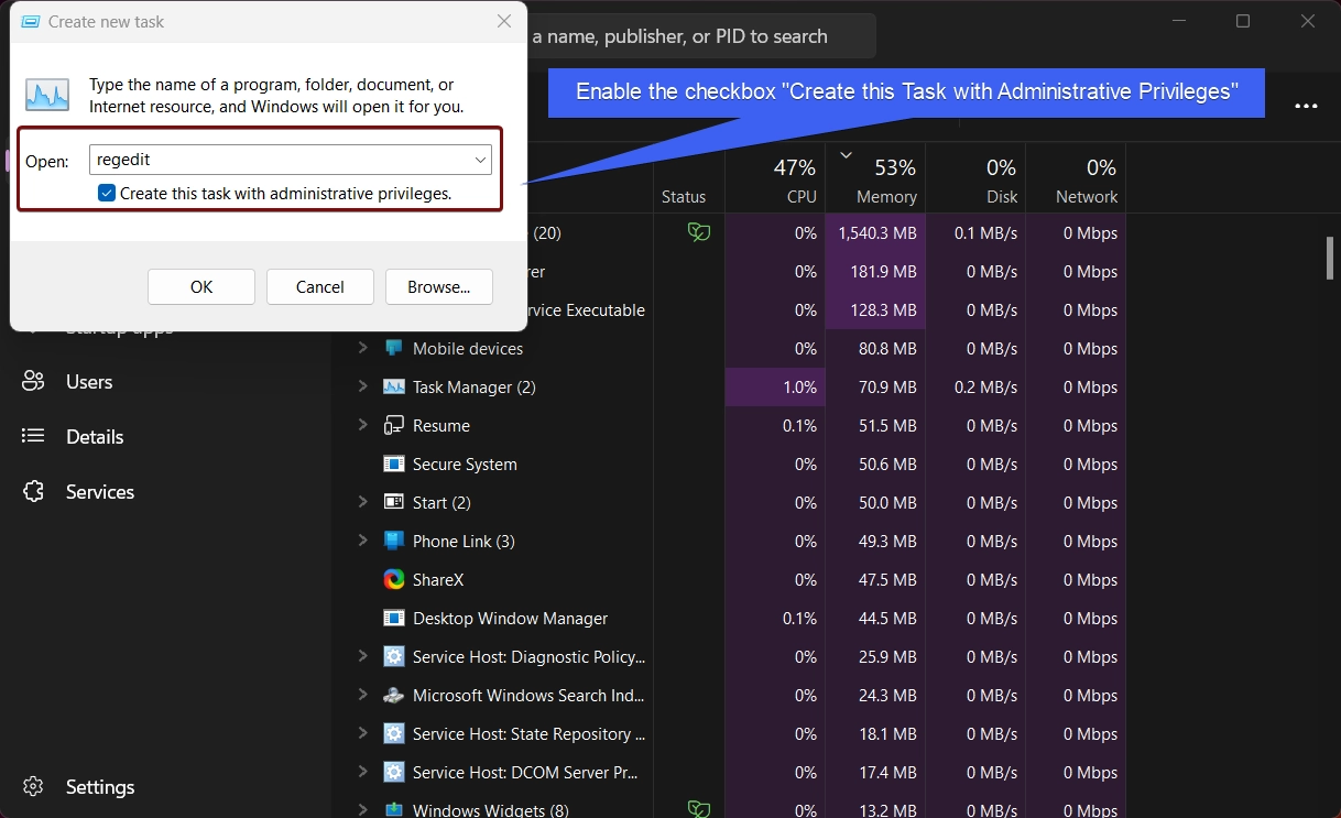 Create Regedit Task with Administrative Privileges Create Regedit Task with Administrative Privileges